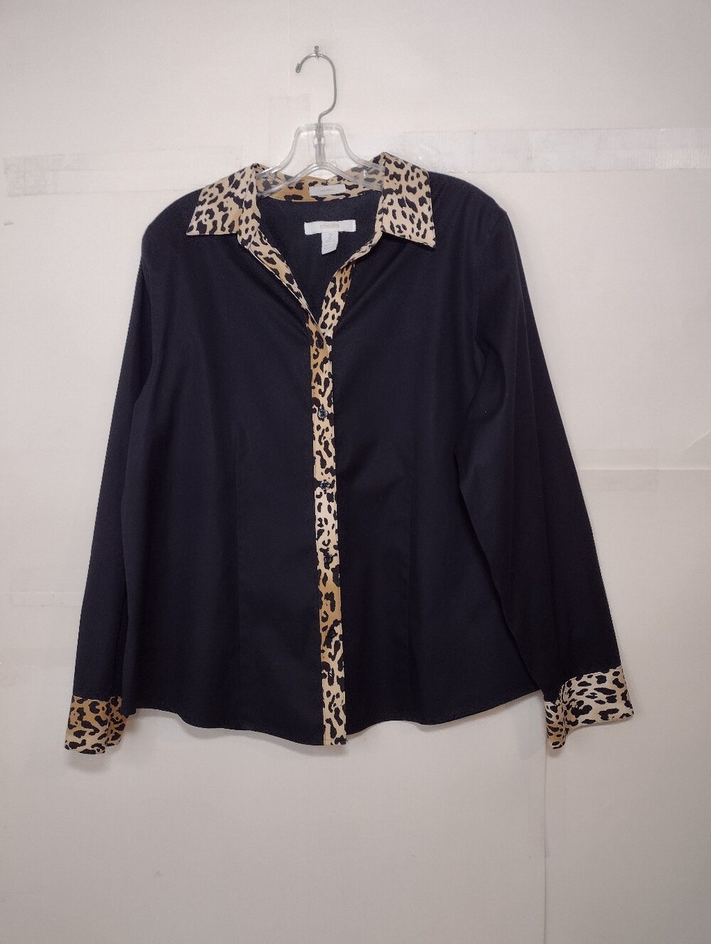 Chico's Women's Black Button-Up Top/ Jacket with Leopard Trim (2)